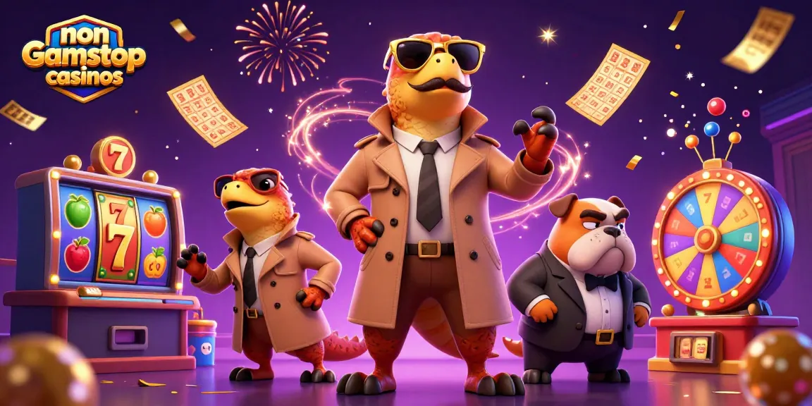 Experience thrills at non Gamstop casinos with raptors in a trench coat entering a VIP lounge.