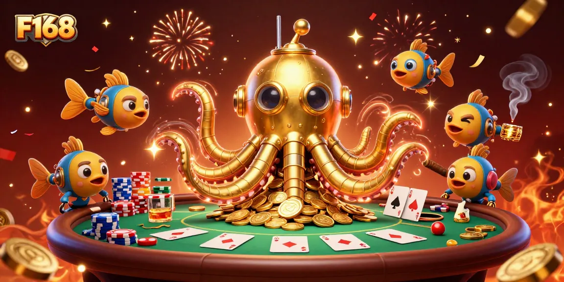 Experience thrilling online gaming at F168 with vibrant scenes of poker and celebration.