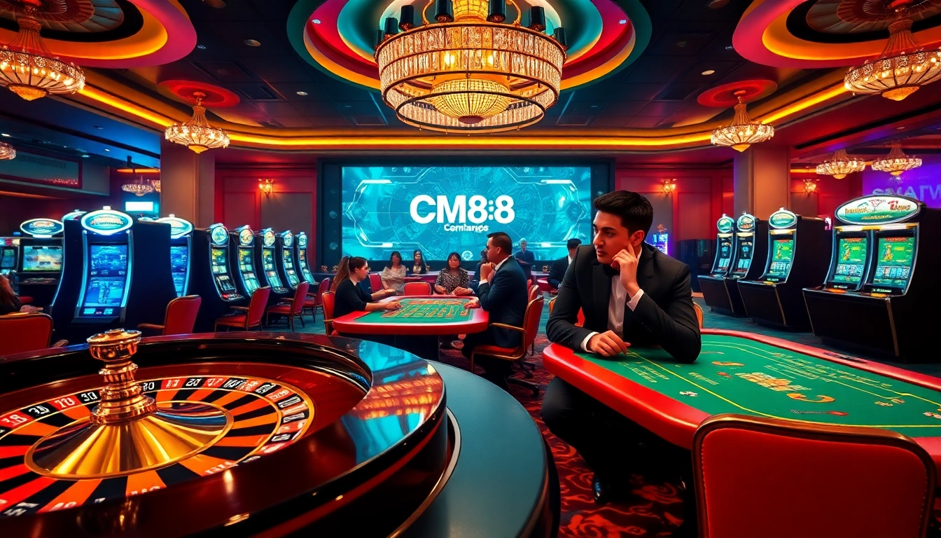 Engaged players enjoying a thrilling casino experience at CM88 with roulette and poker tables.