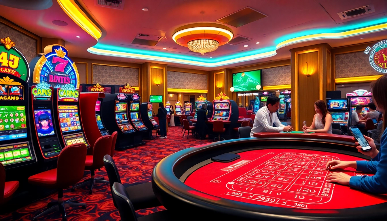 Dynamic online casino scene showcasing ww88 gaming excitement with vibrant slots and baccarat.