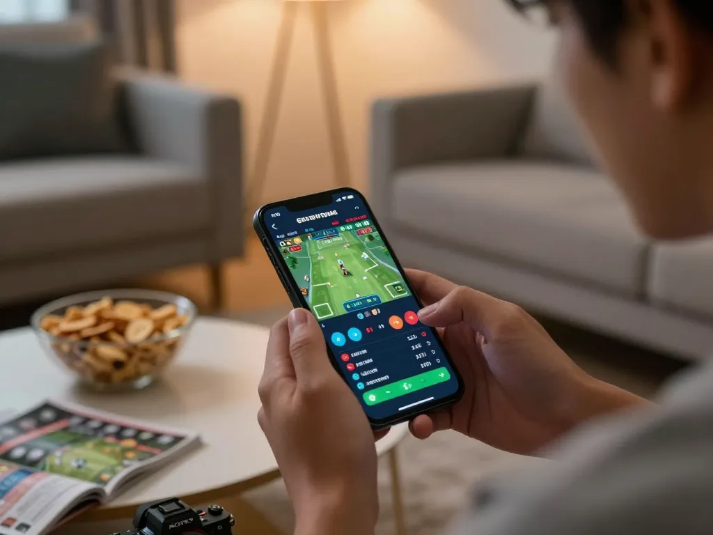 Engaging scene of luck8 sports betting on a smartphone, highlighting live odds and betting excitement