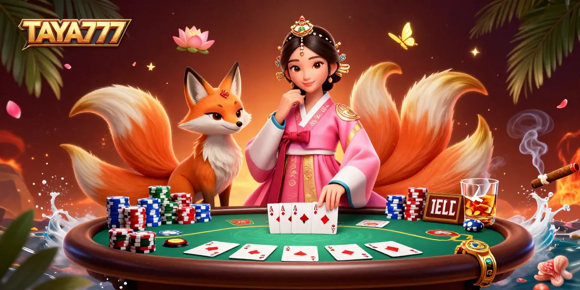 Win big with TAYA777 in this vibrant, ultra-detailed casino scene featuring poker elements.