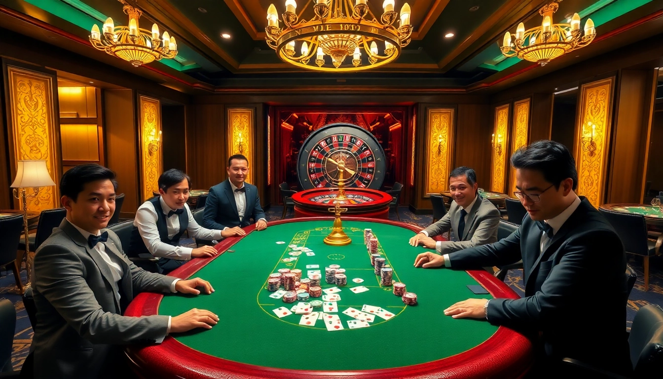 Experience thrilling casino action at VN168's luxurious poker table with colorful chips and cards.