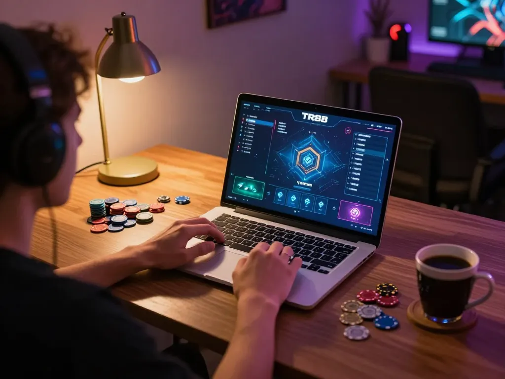 Engaging in TR88 online gaming session with strategic gameplay and cozy environment.