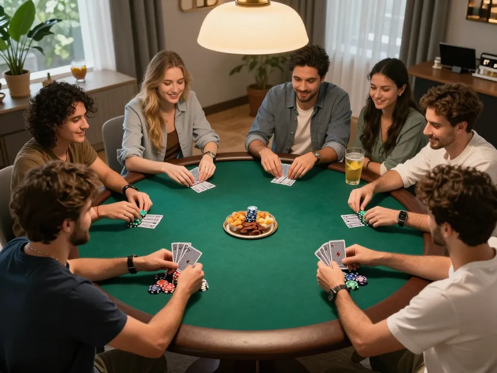 Exciting home poker game with friends showcasing strategic gameplay at https://ok904.com/.