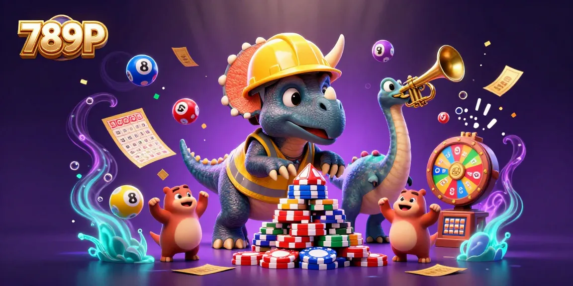 Engage with 789P through an exhilarating scene of fun characters building a poker chip pyramid amidst a colorful gambling celebration.
