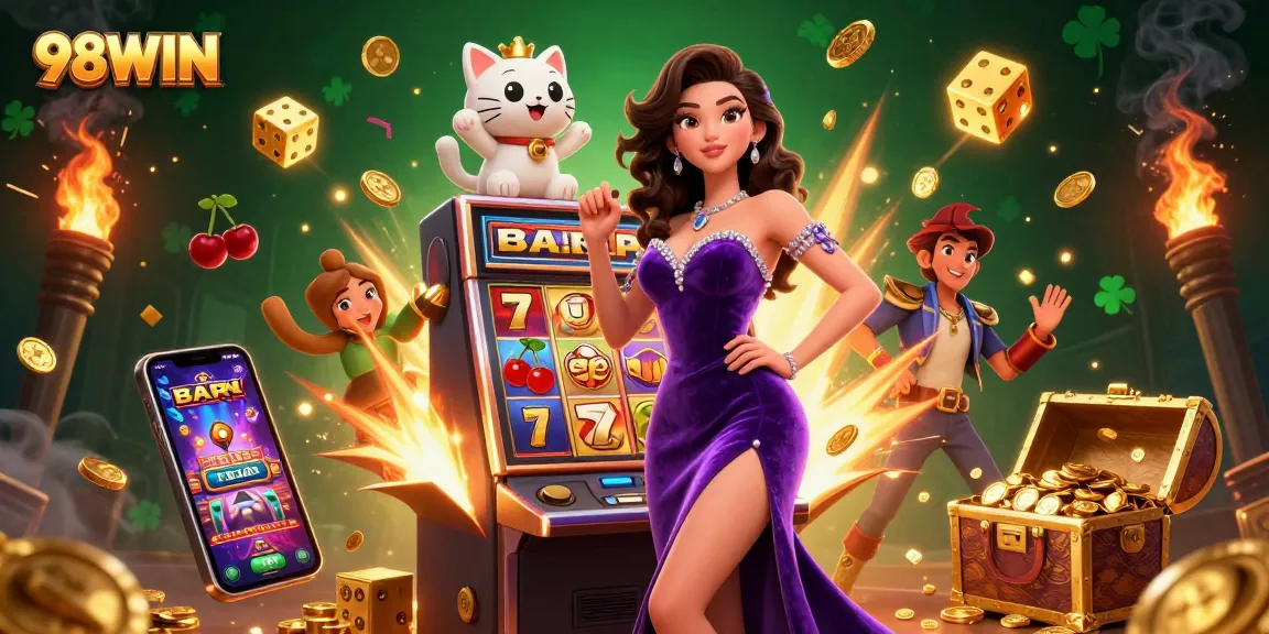 Spin and win big at 98WIN with a vibrant jackpot scene and engaging casino elements.
