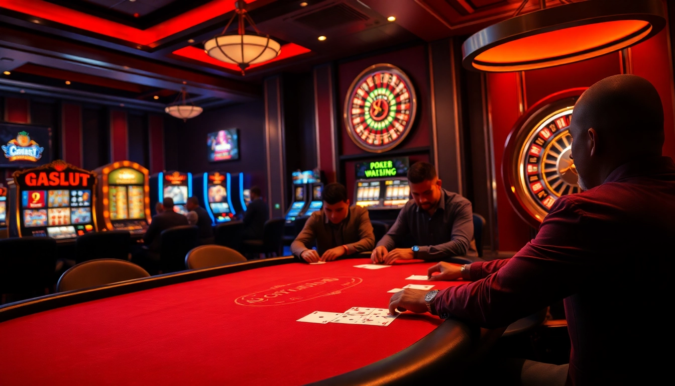 Players engaged in an intense poker game at a luxurious casino setting highlighting net truyen excitement.