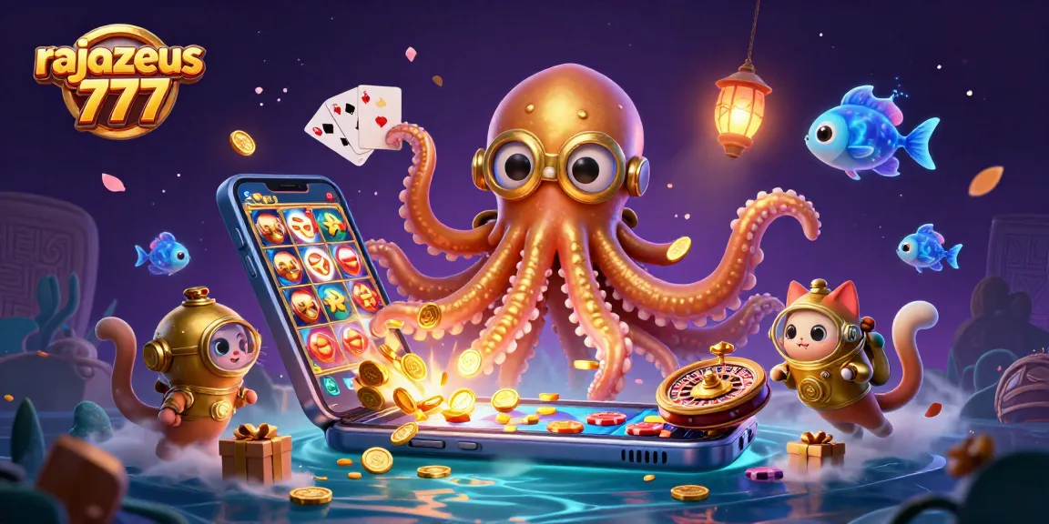 Spin and win with rajazeus 777 in a vibrant 3D casino adventure featuring a colossal kraken!