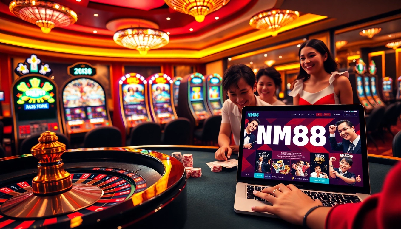 MM88 interactive online gambling environment with poker chips and a roulette wheel.