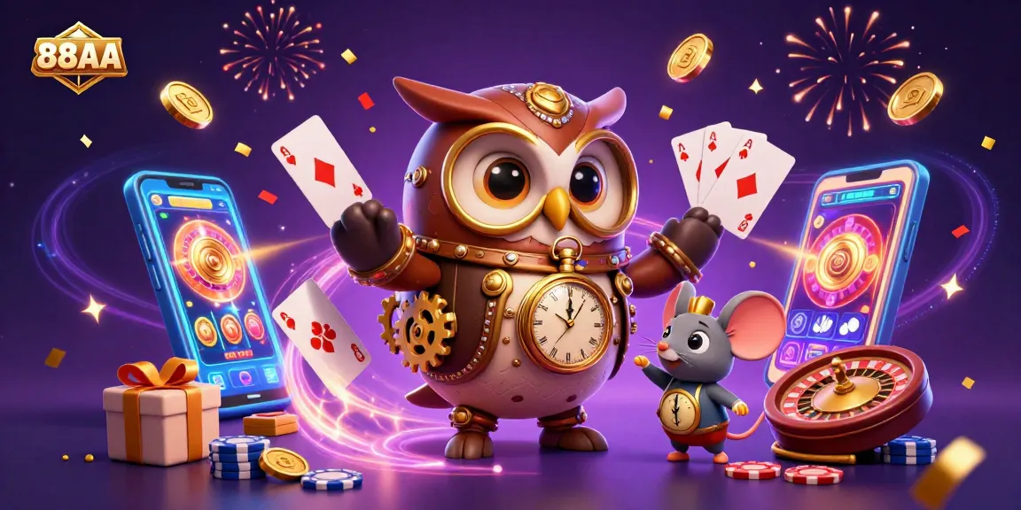 Spin the reels with 88AA's exciting slots and vibrant casino elements in a magical scene.