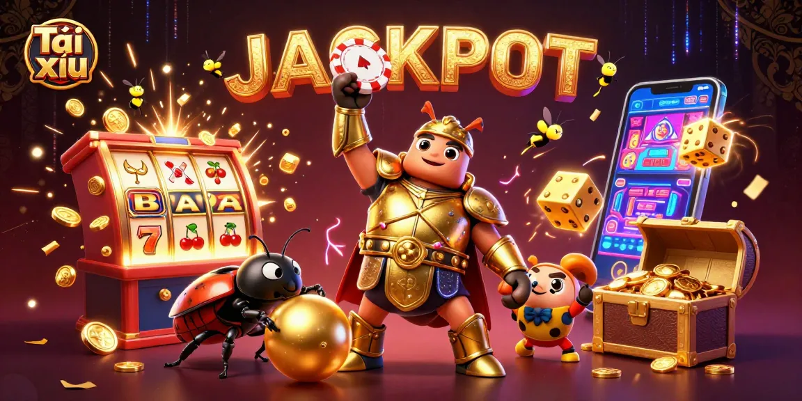 Experience the thrill of Tài xỉu with vibrant characters, jackpots, and casino elements in an ultra-detailed illustration.