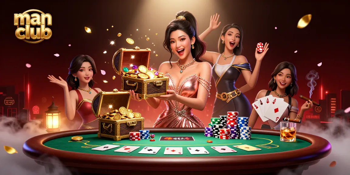 Engage in thrilling gameplay at Man Club with vibrant casino elements and treasures.