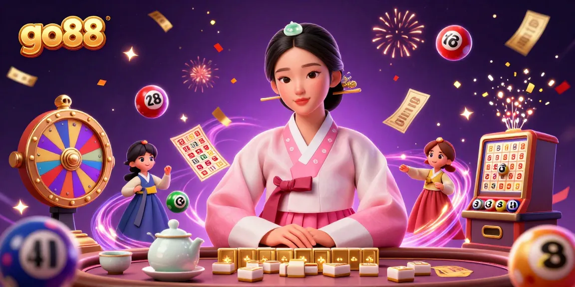 Experience excitement at go88 with colorful lottery elements and elegant Asian vibes in this captivating casino scene.