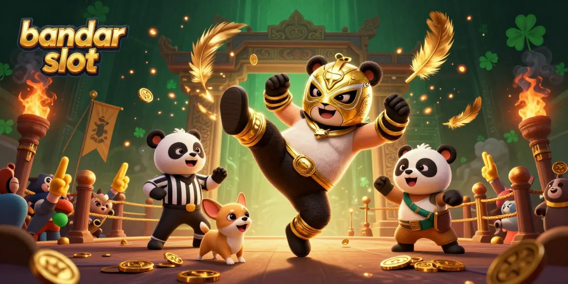 Experience exhilarating action with bandar slot as a panda wrestler and exotic betting elements unite in this vibrant scene.