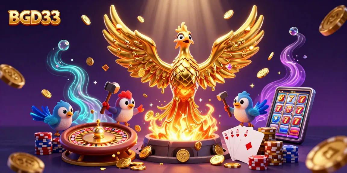 Experience winning moments at BGD33 casino with a vibrant 3D golden phoenix scene.
