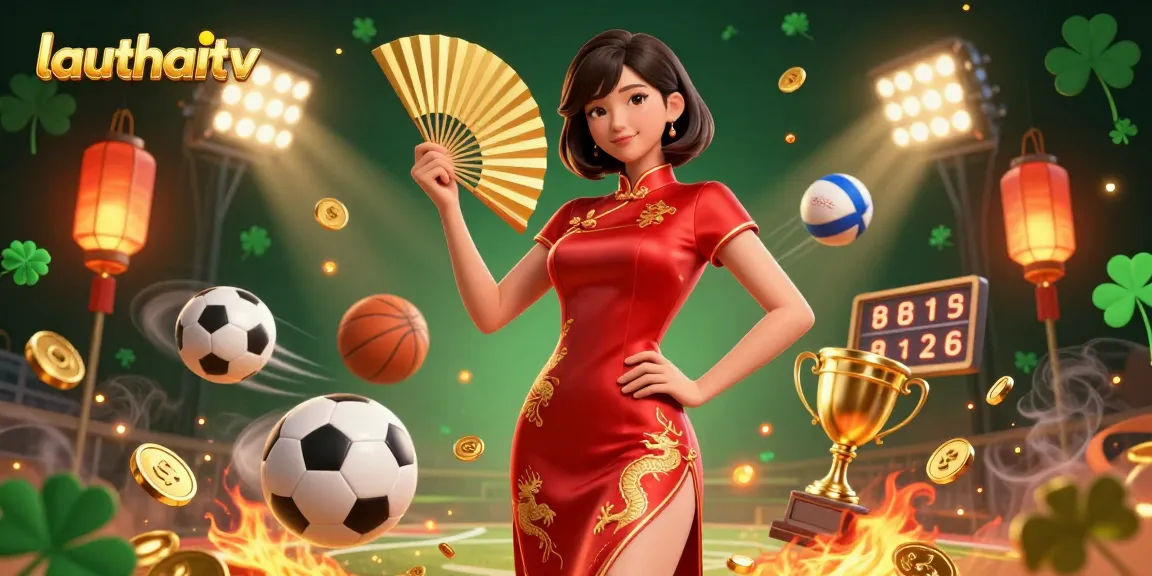 Experience lauthaitv with vibrant characters and dynamic sports betting elements in a stunning 3D digital art.