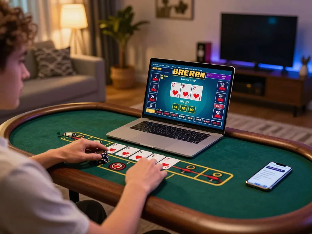 Baccarat gameplay on lc88 platform with player analyzing cards and betting strategy.