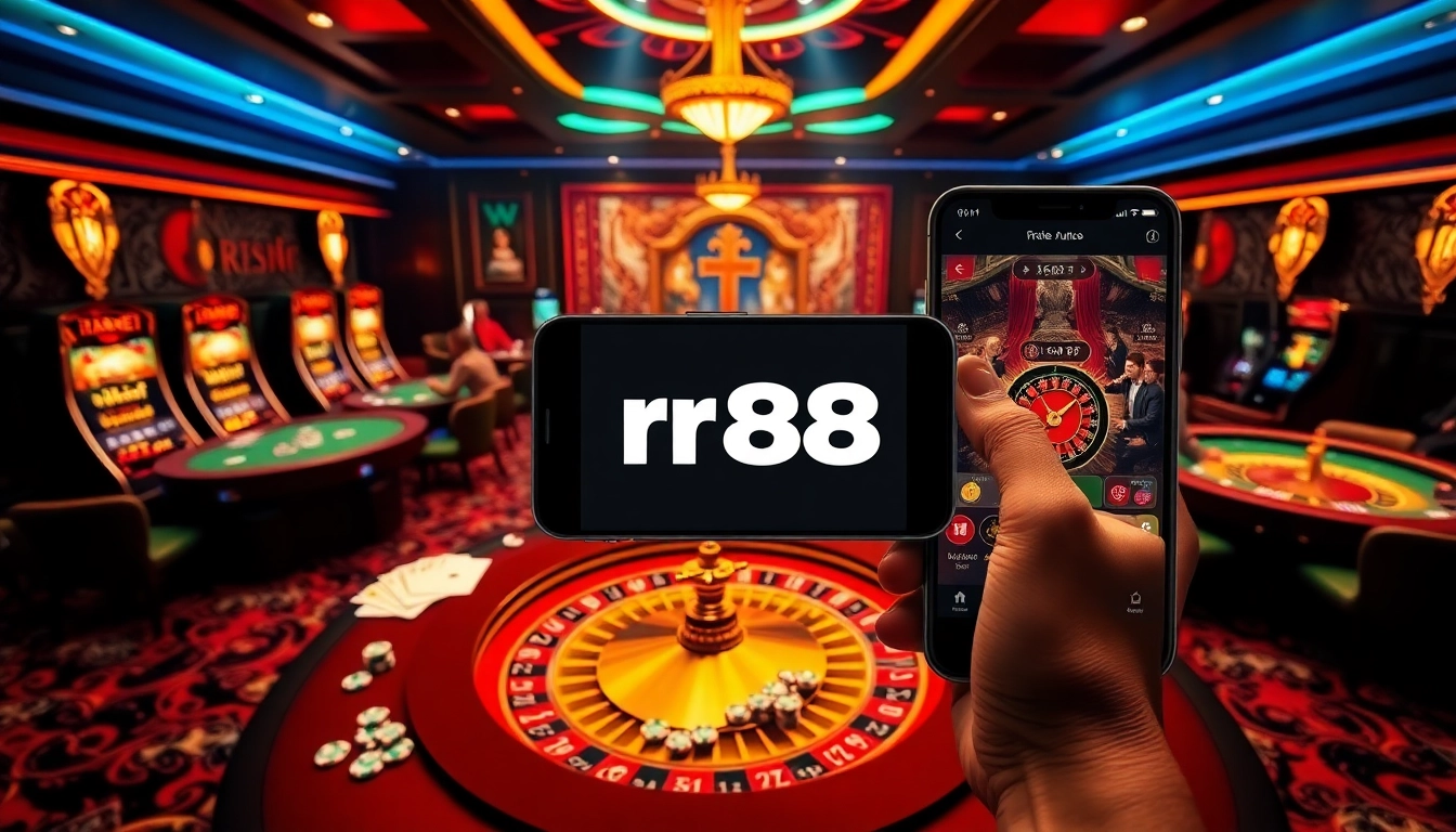 Experience thrilling gameplay at https://rr88.autos/ with vibrant casino tables and excited gamblers.