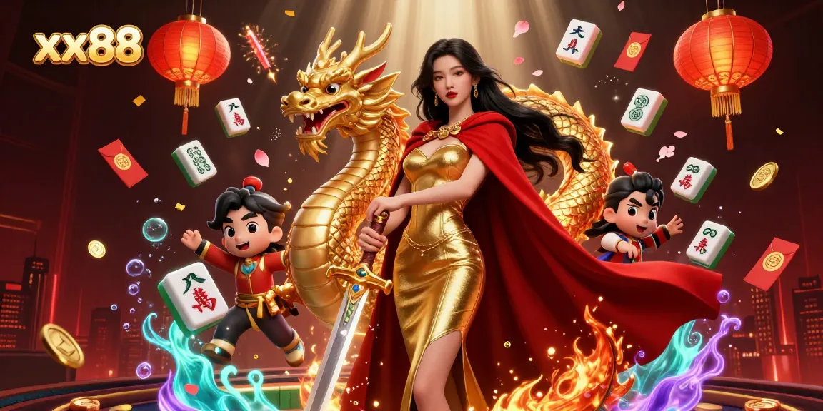 Experience epic wins at xx88 with a photorealistic warrior queen and dynamic casino elements.