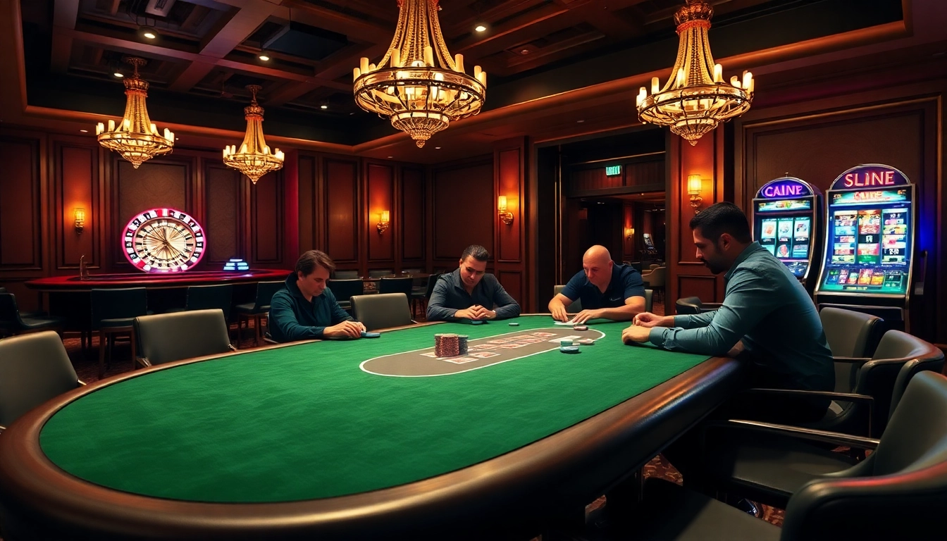 Experience the excitement of hitclub with players engaging at a high-stakes poker table.