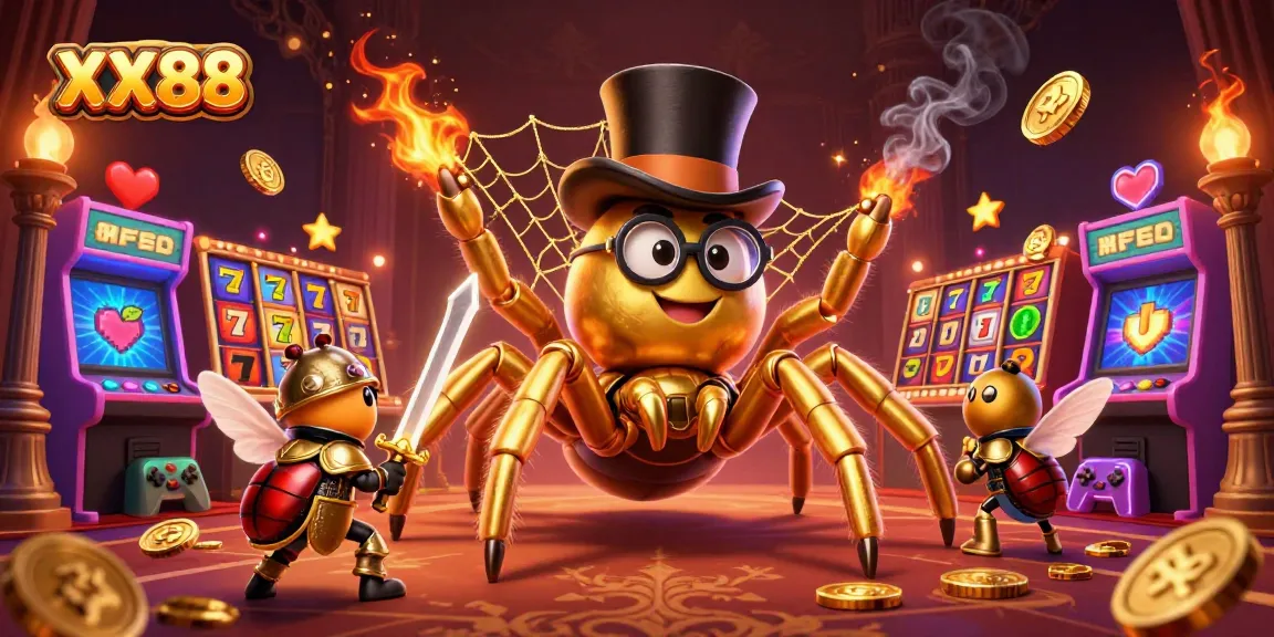 Play exciting casino games at XX88, where a golden tarantula weaves riches and adventure.