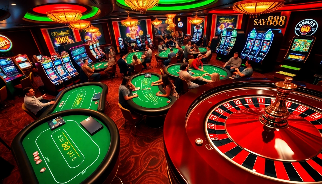 Experience the thrill of high-stakes gaming at say88 casino with vibrant casino tables and engaging players.