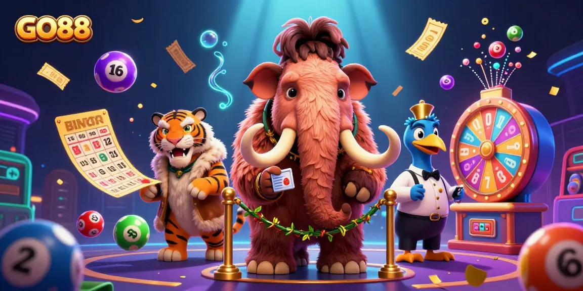 GO88 attracts players with its engaging casino environment featuring a woolly mammoth bouncer and lottery elements.