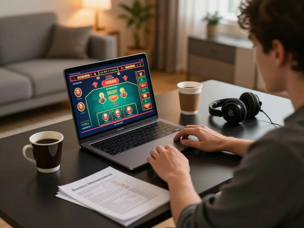 Player on cf68 enjoying live dealer gaming at home, with notes for strategy.