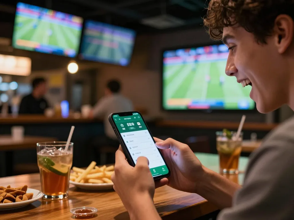 Excited user engaging in live betting on fb88 mobile app during a sports match.