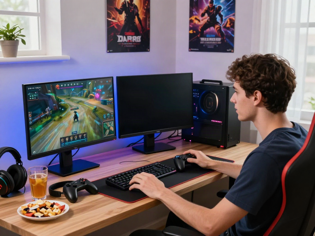 Engaging DA88 gaming experience setup with dual monitors and gaming gear.