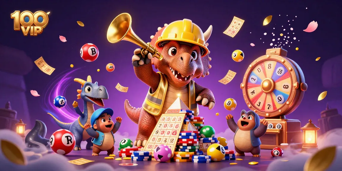 Experience the vibrant world of 100VIP with a dynamic 3D casino illustration celebrating gaming triumphs.