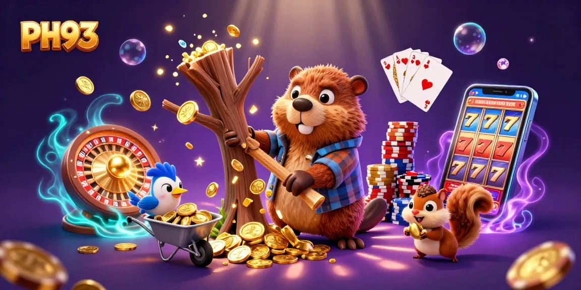 Experience thrilling wins at PH33 with a vibrant 3D illustration filled with gold coins and casino elements.