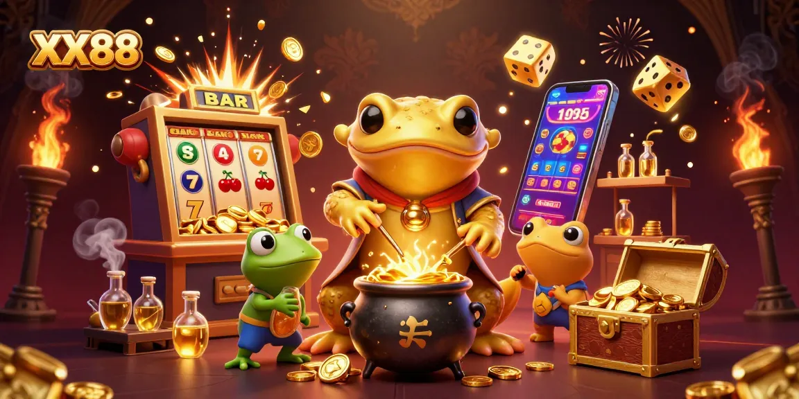Experience thrilling gameplay at XX88 with captivating golden alchemical scenes and vibrant casino elements.