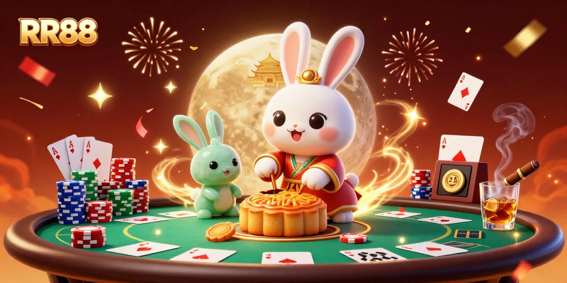 Experience the thrill of RR88 at this dynamic casino scene featuring poker elements and festive energy.