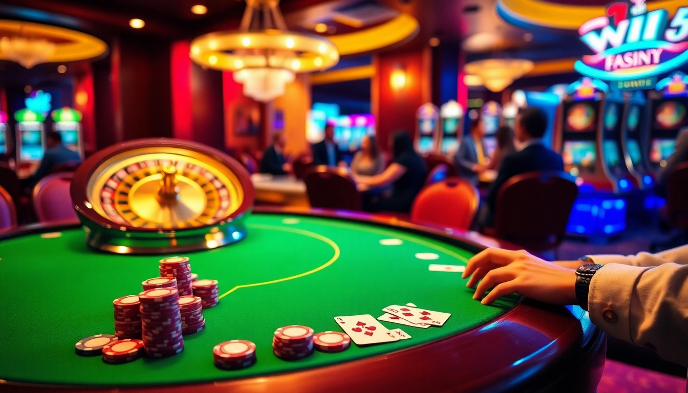 Win55 players engaged at a luxurious casino table, enjoying high-stakes excitement.