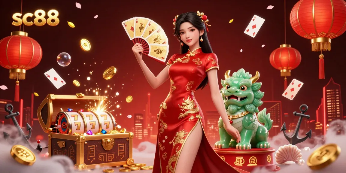 Experience sc88 in an exciting casino scene with dynamic characters, gold coins, and vibrant elements.