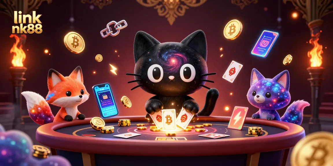Experience thrilling casino action with link nk88 highlighted through vibrant 3D characters and glowing gaming elements.