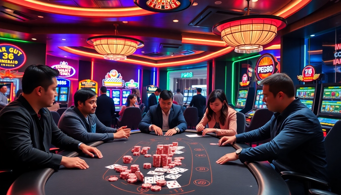Exciting PG88 online casino scene with vibrant gaming elements and engaged players.
