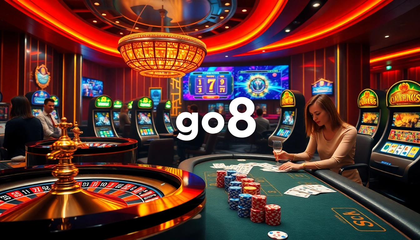 Gambling enthusiasts playing on the modern go8 online casino platform, enjoying poker and roulette games.
