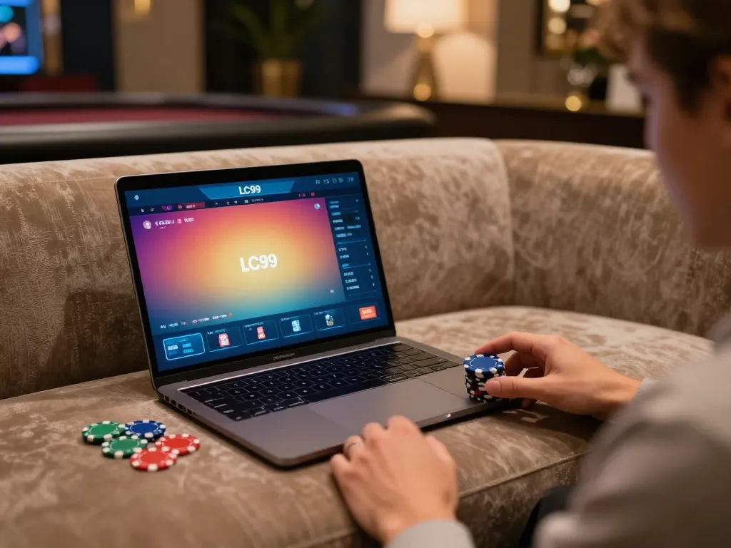 Engaging gaming experience with LC99 interface on a cozy home setup, analyzing strategies.