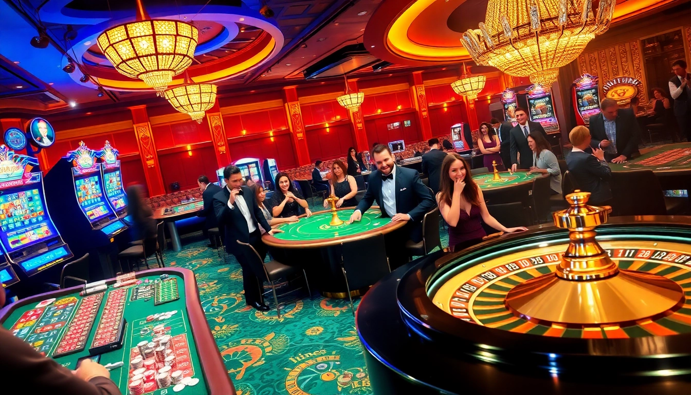 Engaged players enjoying their luck at au88 casino, with vibrant tables and thrilling gaming action.