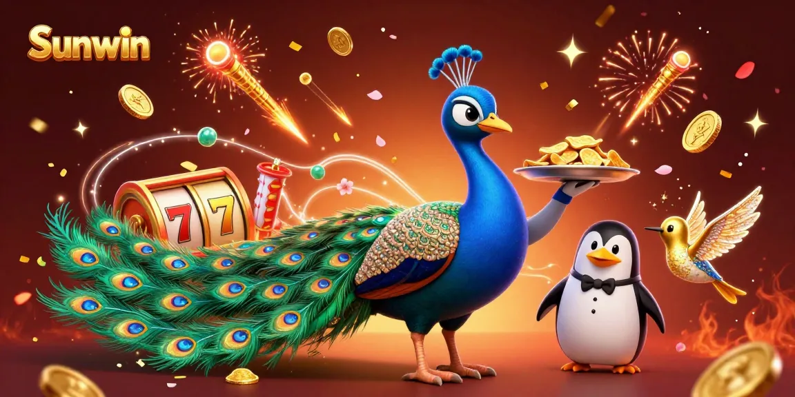 Spin to win at Sunwin with a vibrant casino scene featuring enchanting characters and slot reels.