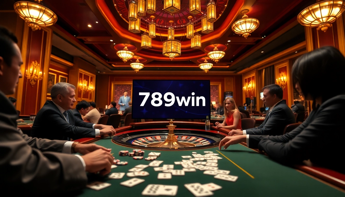 The thrilling gaming experience at 789win with players engaging at casino tables and digital gambling interfaces.
