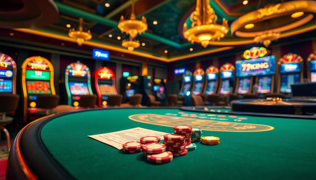 79KING poker table action with vibrant chips and engaging casino atmosphere.