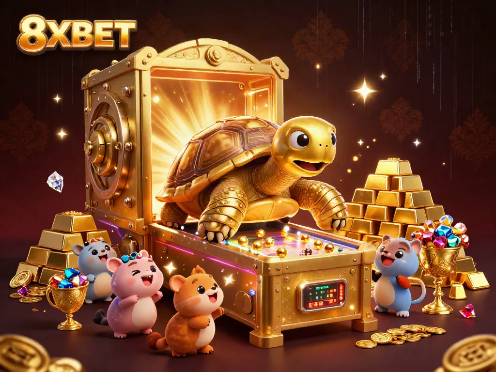 8XBET players enjoying the thrilling experience of a colossal pinball machine in a vibrant casino setting.
