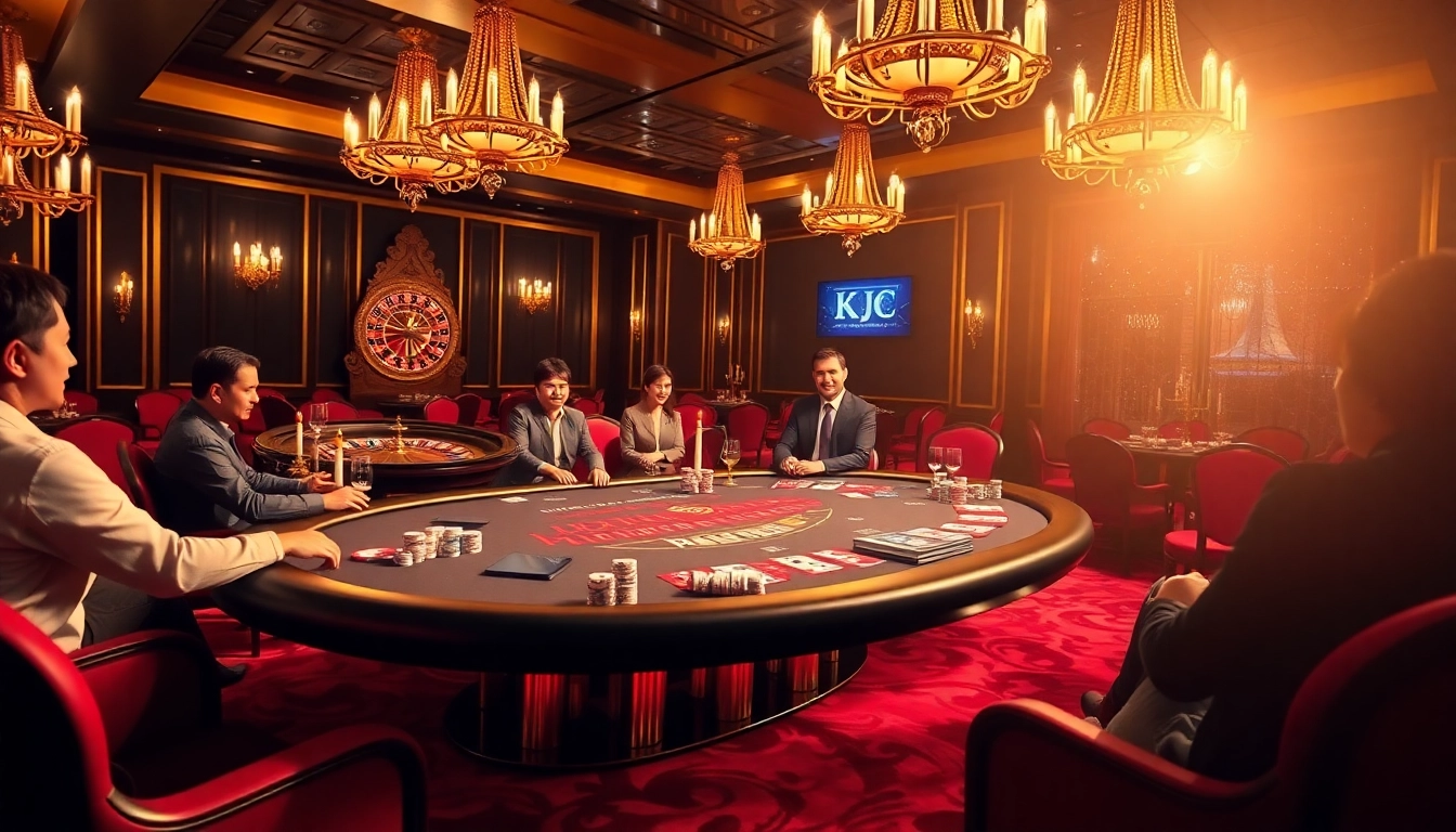 KJC members enjoy a thrilling poker game at a luxurious casino table.