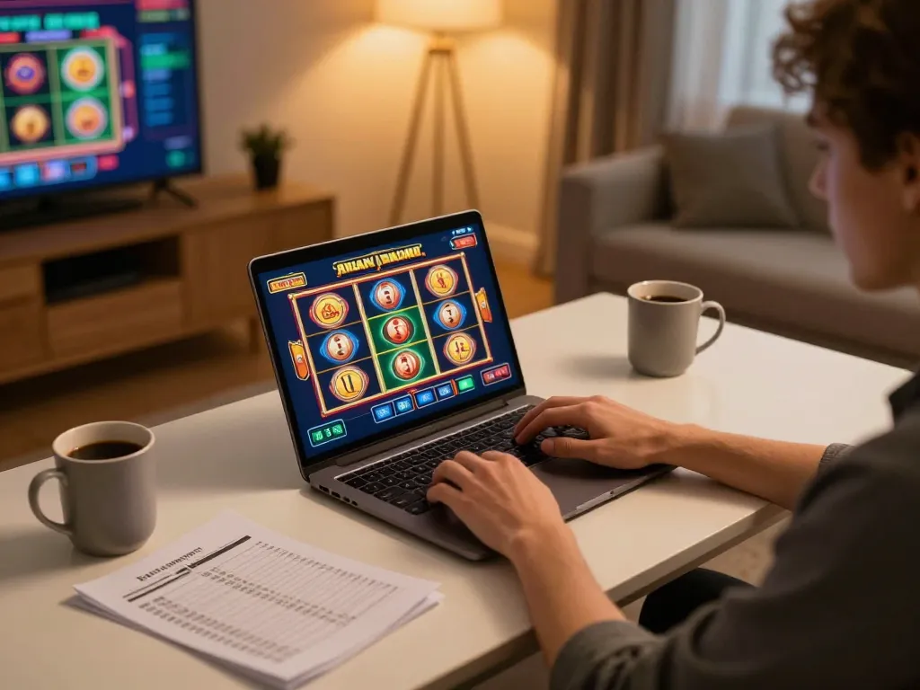 ABC999 player enjoying online slot games while managing bankroll at home.