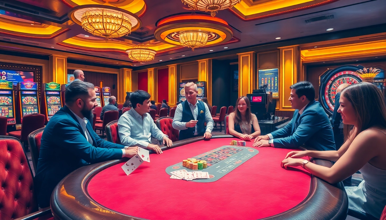 Exciting gameplay at QQ88 casino featuring poker, roulette, and vibrant gaming tables.