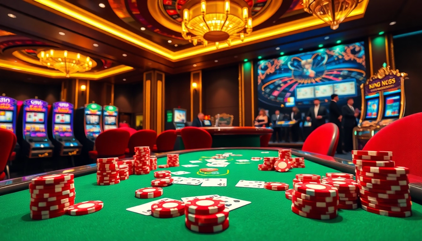 Experience the excitement of gambling at King88 with vibrant poker tables and slot machines.